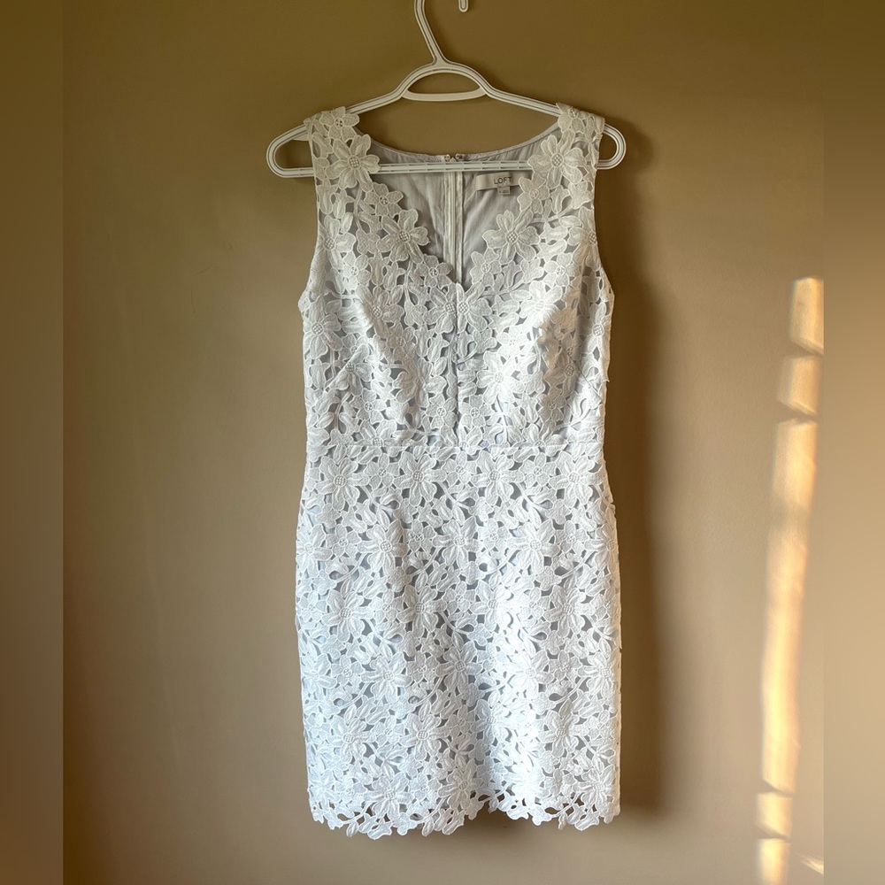 White Floral Lace & Blue Lined Dress